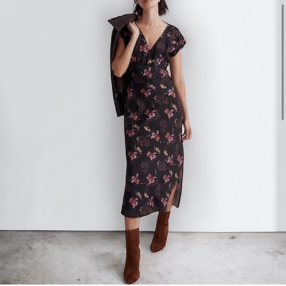 Madewell Black Floral Midi Dress